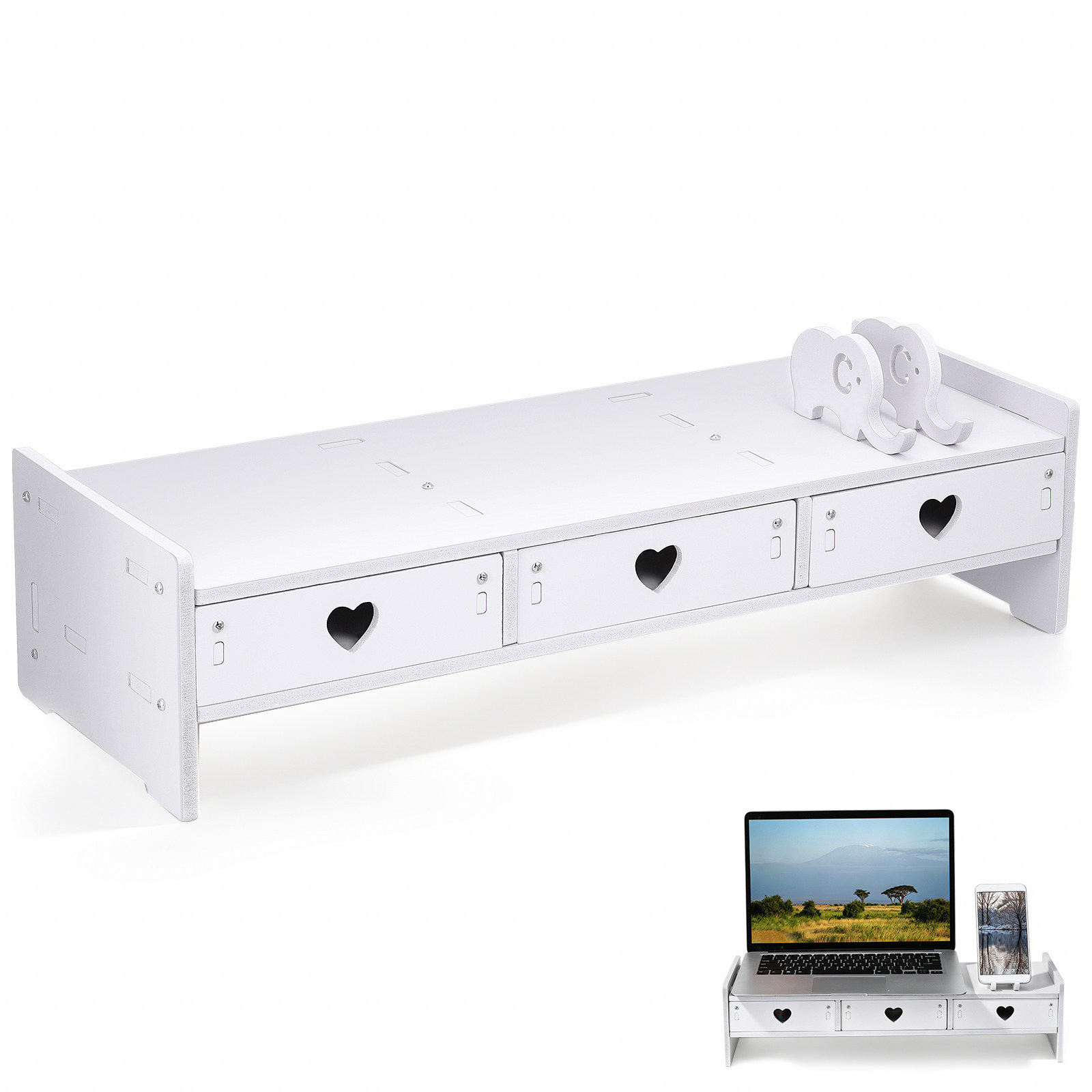 Monitor Riser Wood - Elegante monitorverhoger met lade voor toetsenbord
