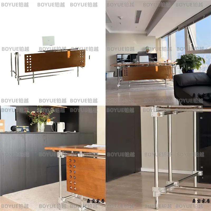 L Shaped Desk Setup - Bauhaus massief houten bureau in retro-industriële