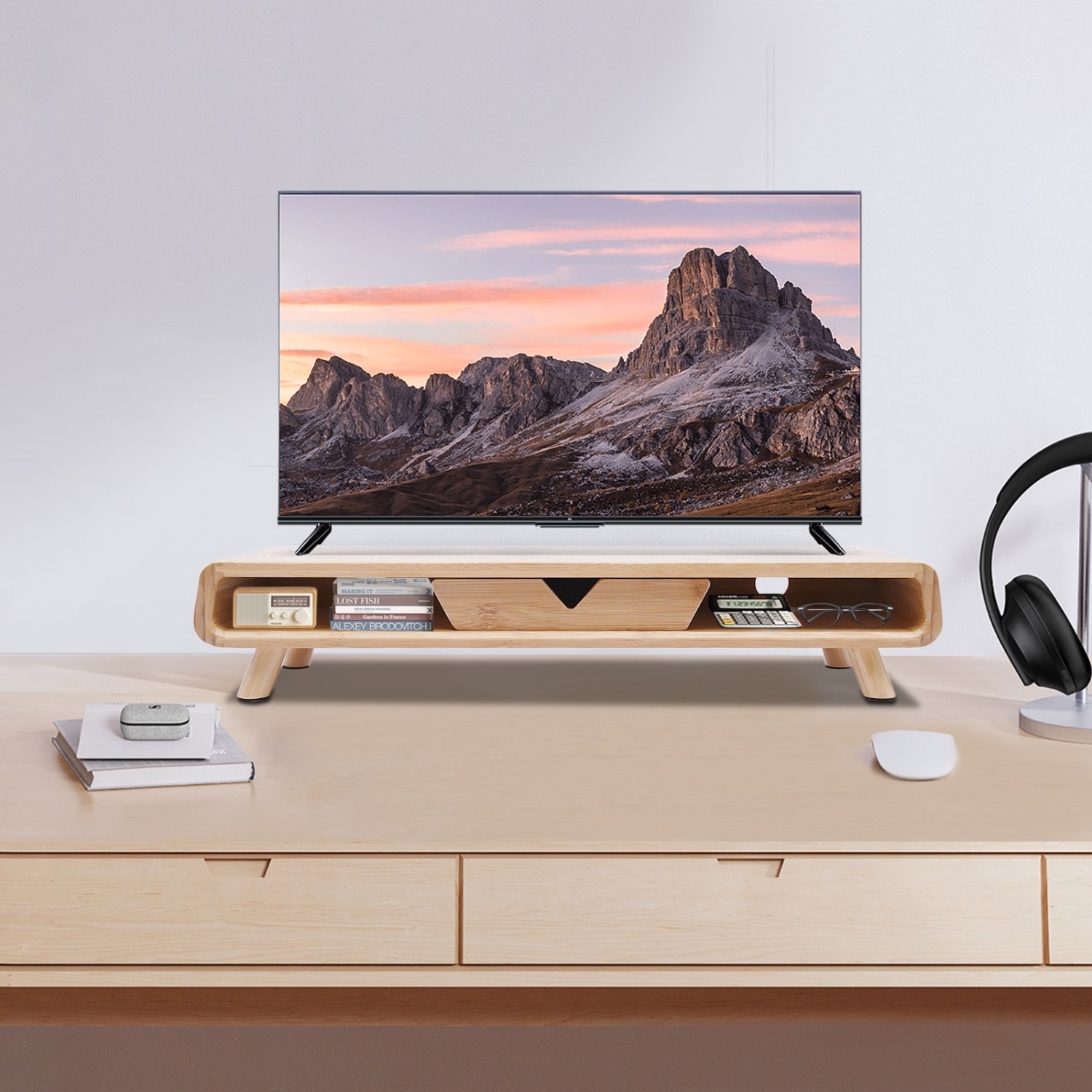 Monitor Riser Wood - Bamboe Monitorstandaard Verhoger, Geen Montage Nodig,