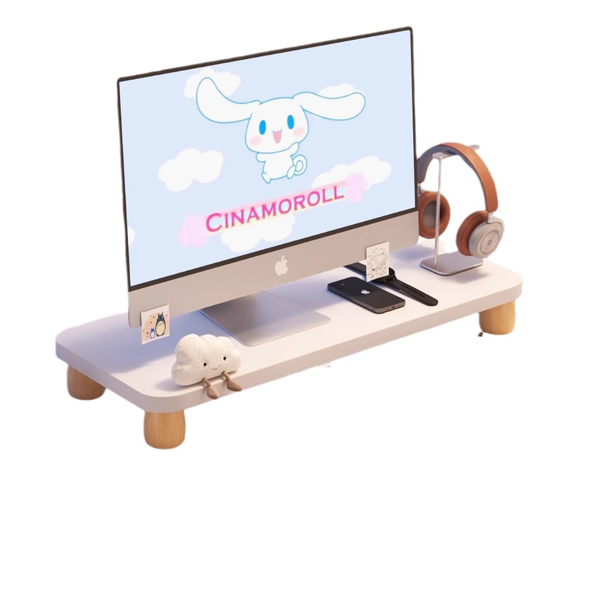 Monitor Riser Wood - Verstelbare monitorstandaard voor bureau, computerstandaard voor