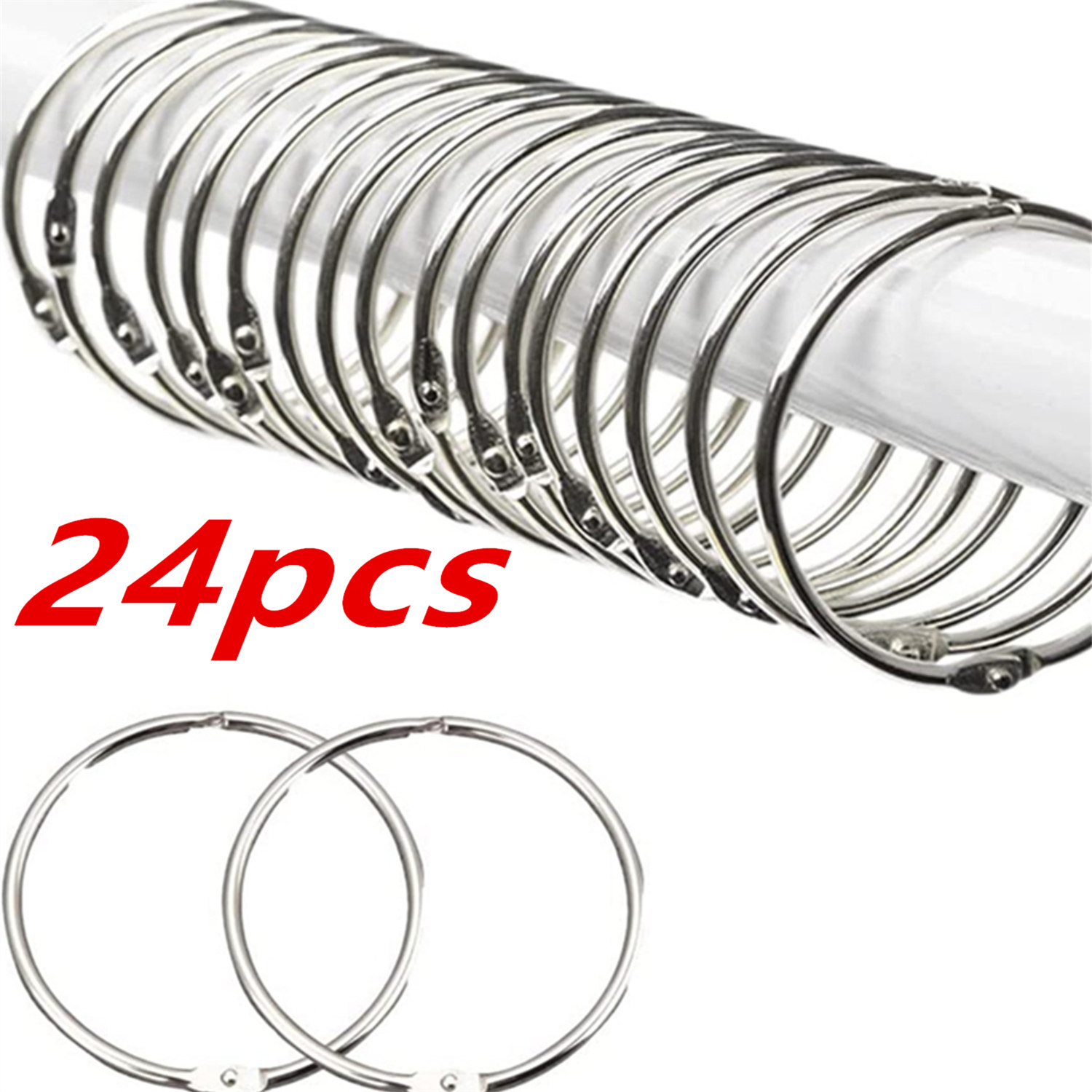 Ring Binder Box - 24-pack douchegordijnringen, roestbestendige douchegordijnhaken voor badkamer,