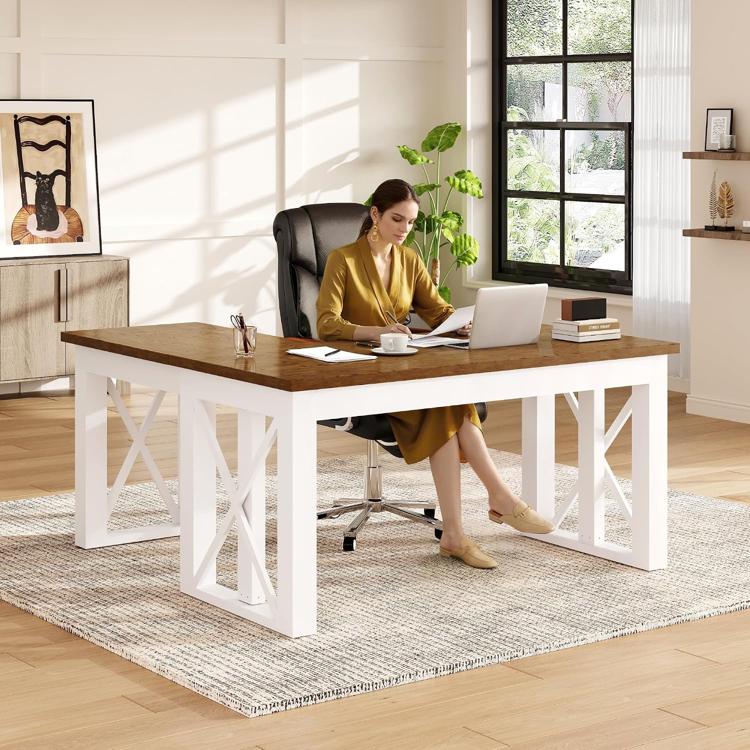 Setup Desk Monitor - L-vormig sta-bureau met lade, 55x48 inch