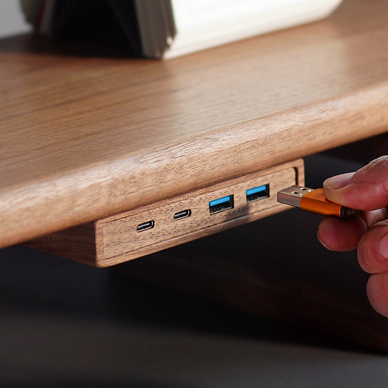 Monitor Riser Wood - USB 3.2 Hub met zelfklevende bevestiging,