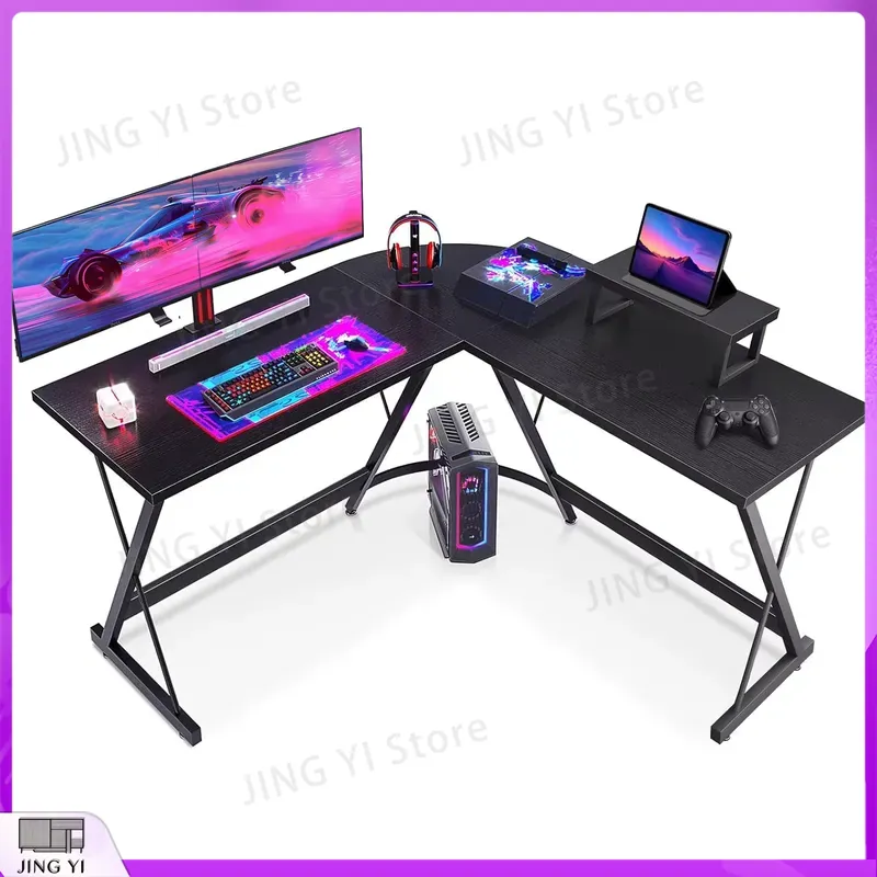 L Shaped Desk Setup - L-vormig gamingbureau met monitorstandaard 127x127x75 cm