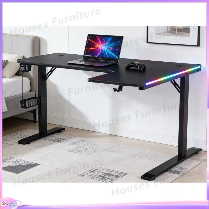L Shaped Desk Setup - Groot 160cm gamingbureau met LED-verlichting, ergonomisch