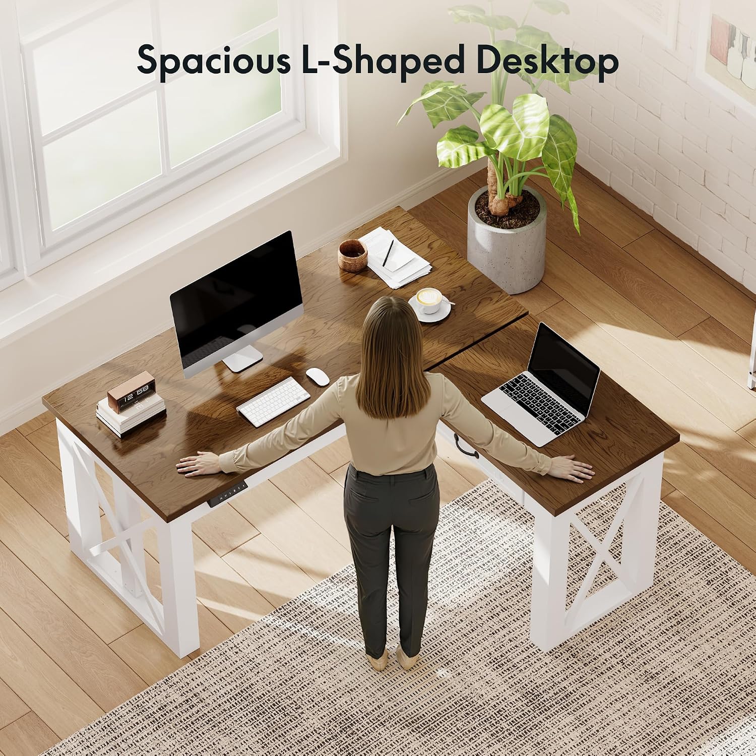L-vormig sta-bureau met lade,  - Setup Desk Monitor recensie en prijs