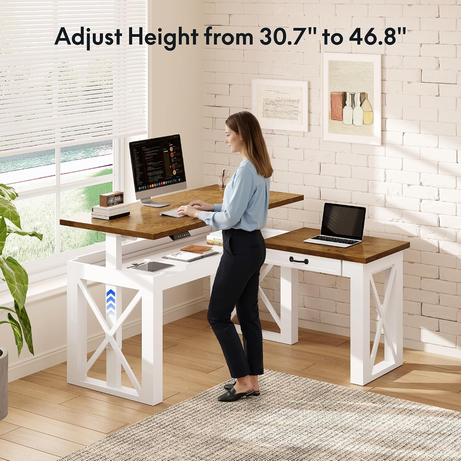 L-vormig sta-bureau met lade,  - Setup Desk Monitor recensie en prijs